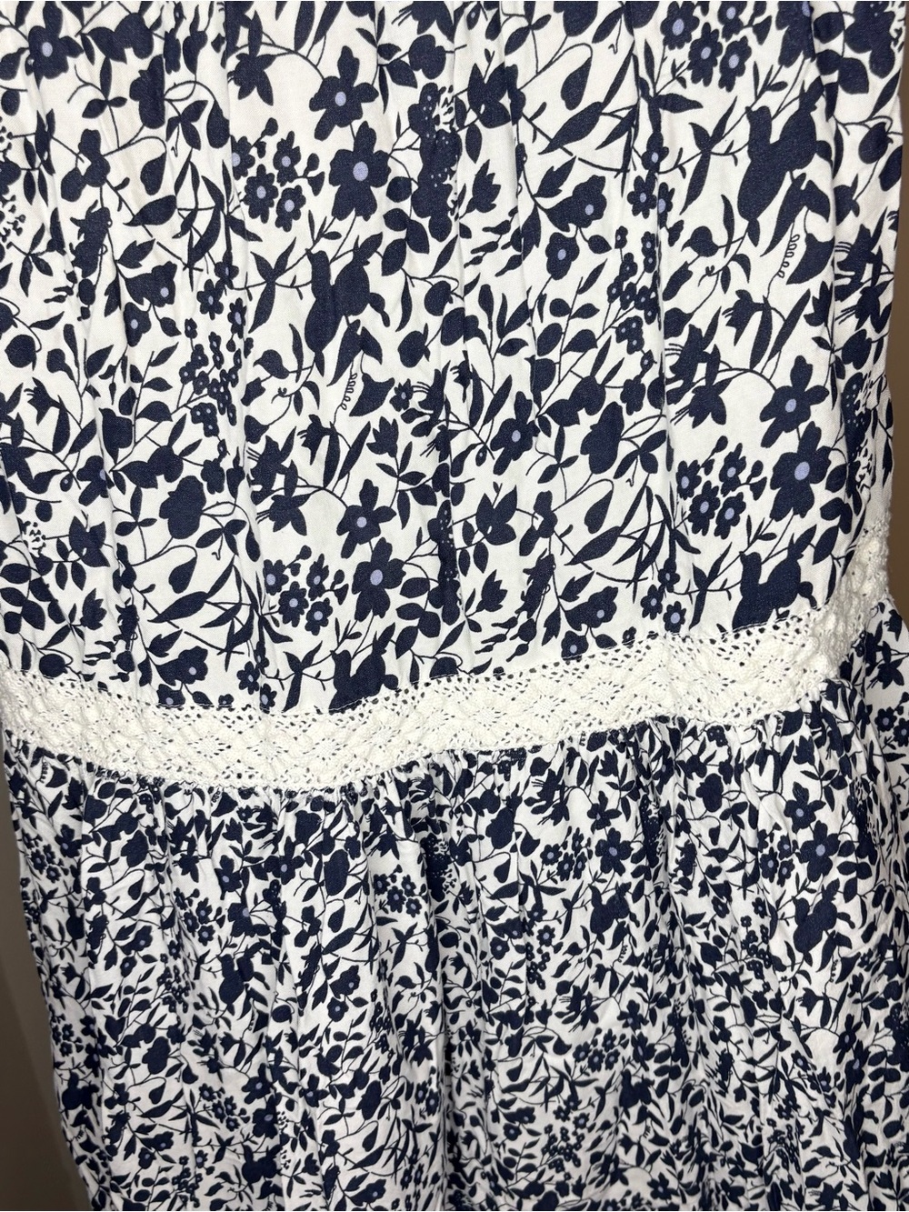 Attic Salt Navy & White Floral Lace-Trim Maxi Dress Cottagecore BoHo Prairie - Picture 6 of 7
